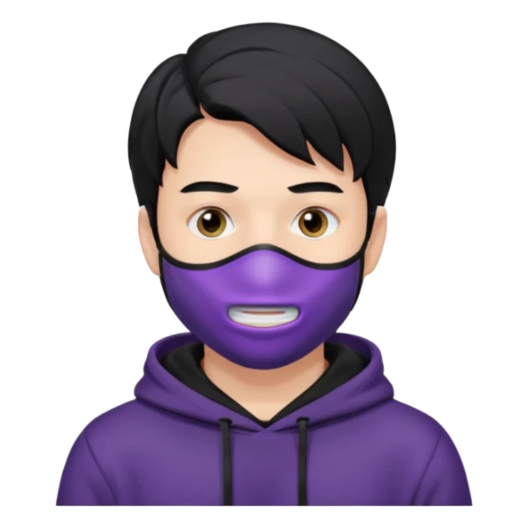 white man with black hair and black hoodie violett face mask sticker