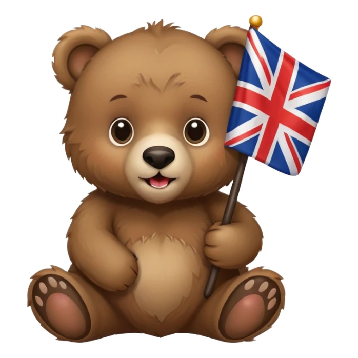 Brown bear cub with British Flag in his mouth  sticker