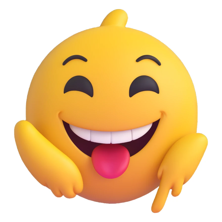dirty, filthy, gross laughing emoji with an exaggerated grin, mischievous, dirty, 3D emoji style sticker