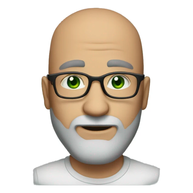 50 years old, green eyes, 2 days beard, bald, glasses sticker