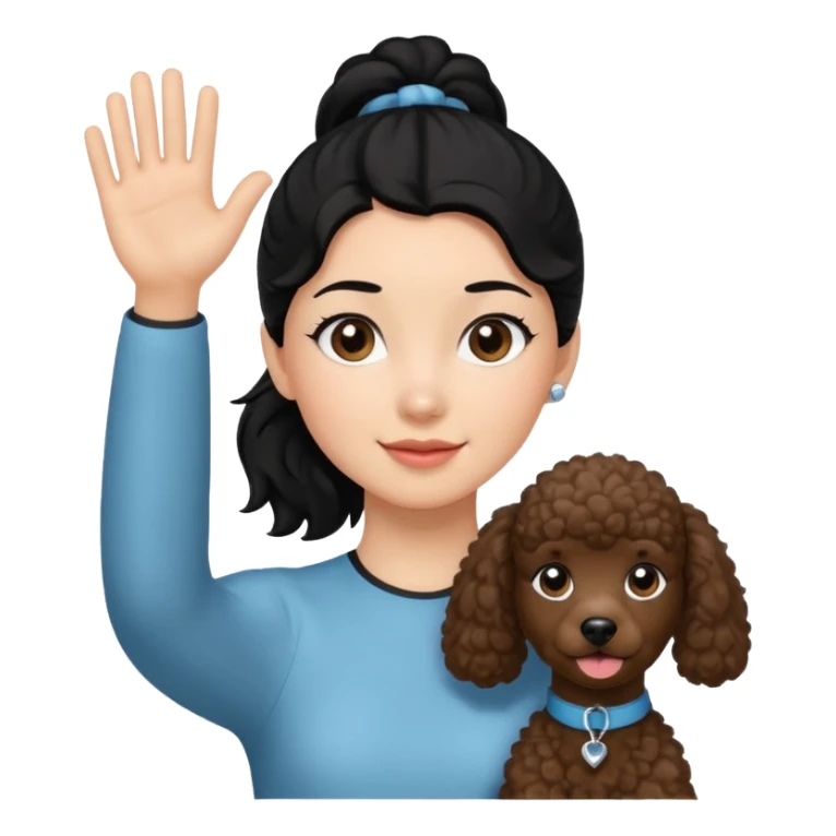 Ponytail black hair girl with brown Poodle say goodbye  sticker