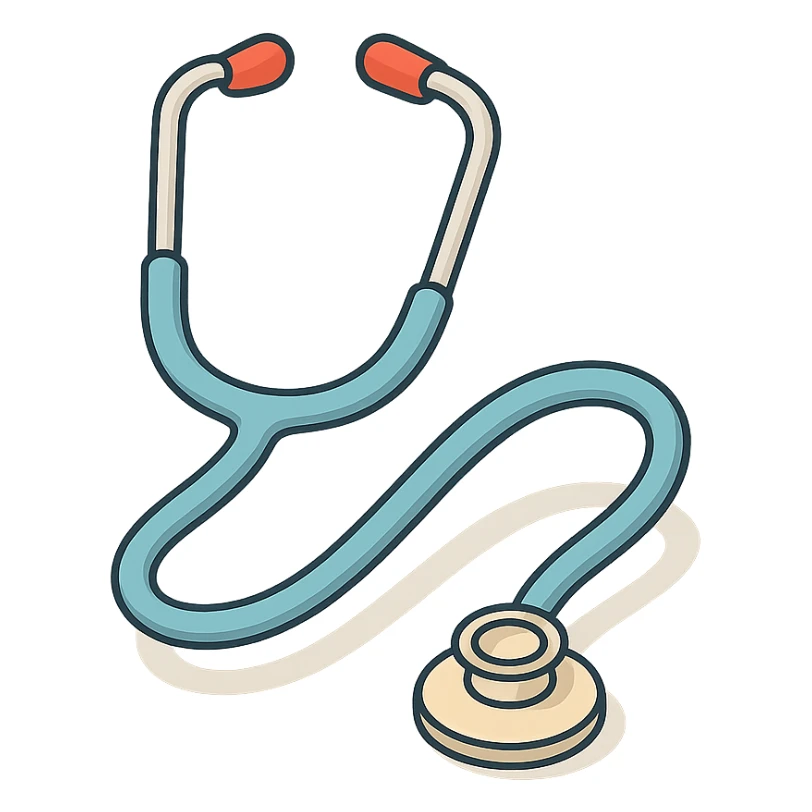 stethoscope front view, tubes forming a soft wave, 2D isometric style, highly detailed drawing, detailed shadows and highlights, clean contours, soft lighting, transparent background sticker