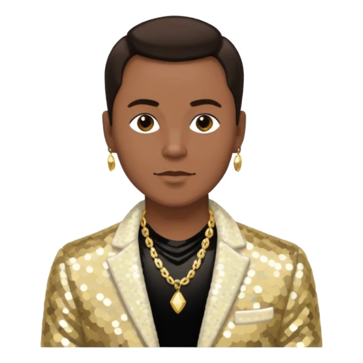 Philip Bailey from Earth Wind and Fire with dark brown hair, ivory sequin jacket, shirtless with necklace  sticker