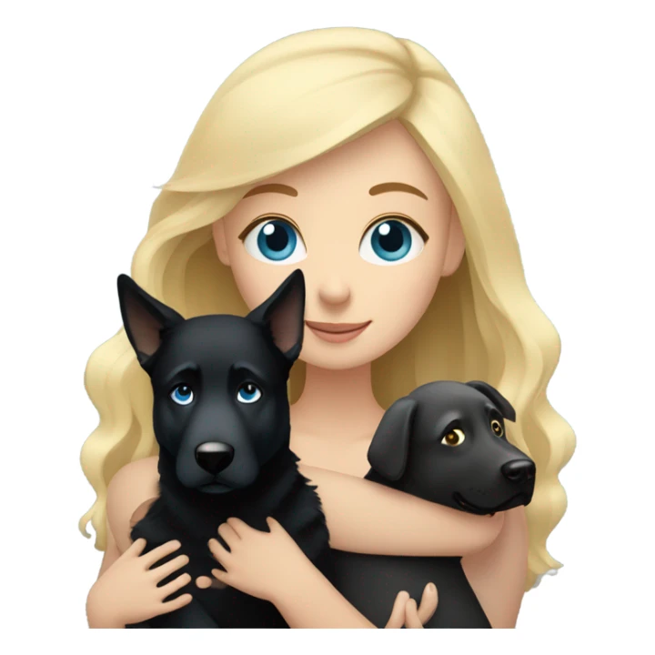 blonde girl with blue eyes cuddled with a black German shepherd  sticker