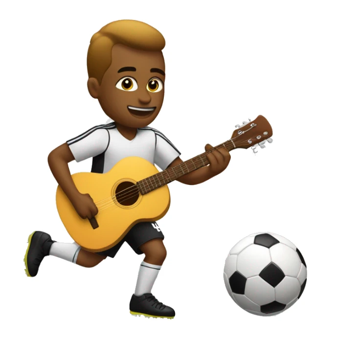 a white soocer player dribbling with soccer ball and playing guitar at the same time  sticker