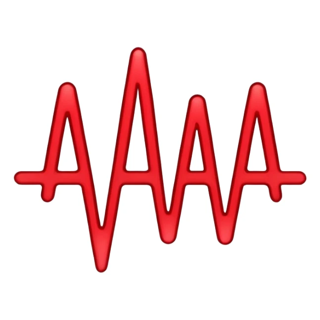 Minimalistic logo for MedSignal, sleek red pulse forming the letters 'AI' inside a smooth geometric shape, glowing red accents, clean white background, no black, conveying high-tech healthcare and AI technology sticker