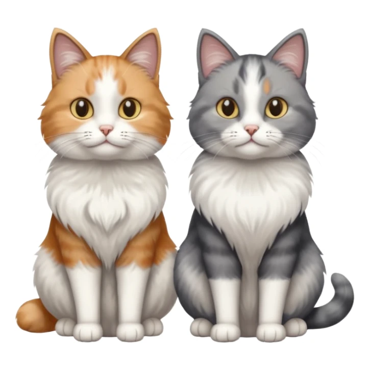 a realistic looking very fluffy grey and white cat sitting next to another cat sticker
