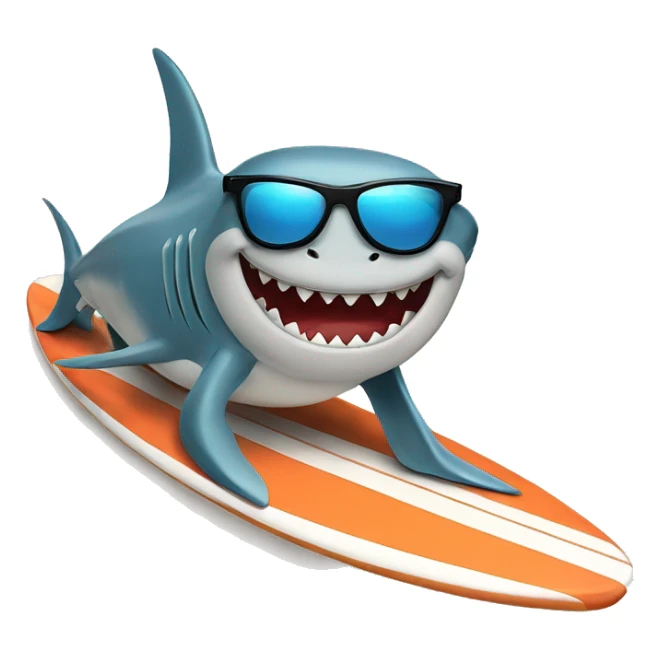 Shark on a surfboard with sunglasses on sticker