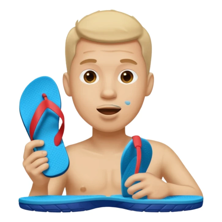 A man is licking a pair of flip-flops. sticker