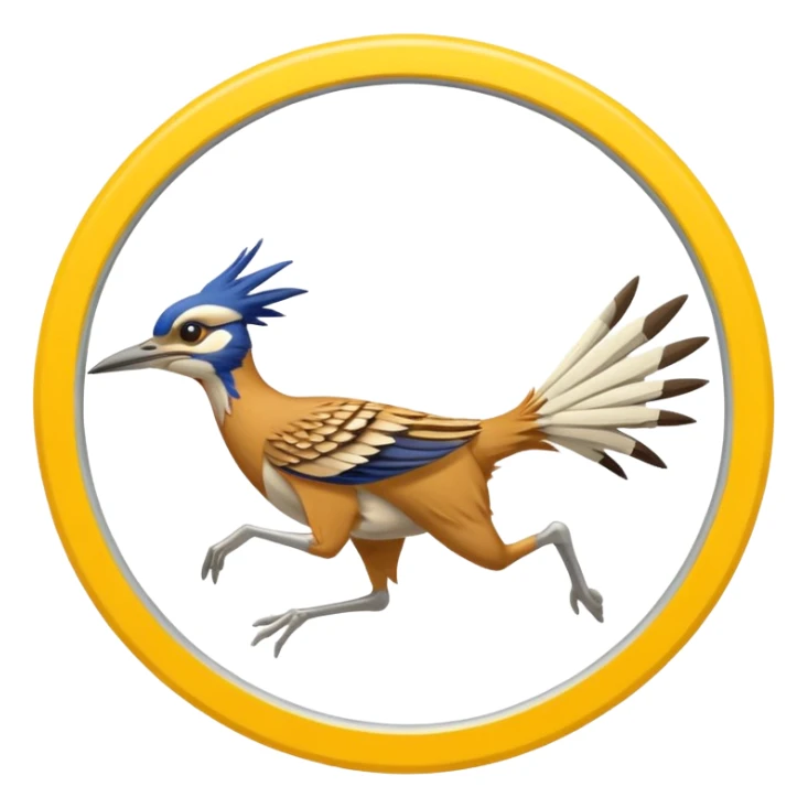 yellow roadrunner . feet are circled by a white line spinning in a circle to indicate running fast. sticker