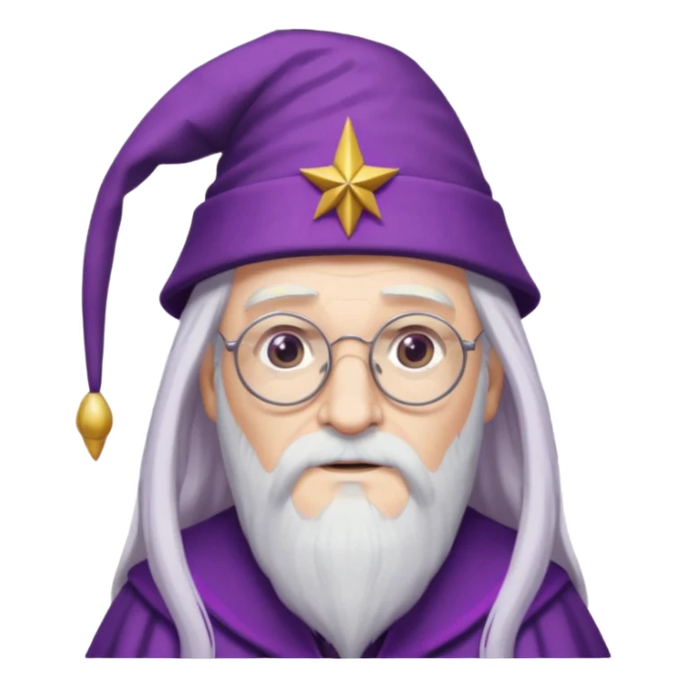 dumbledore, long white hair, wear purple magic hat, glasses sticker