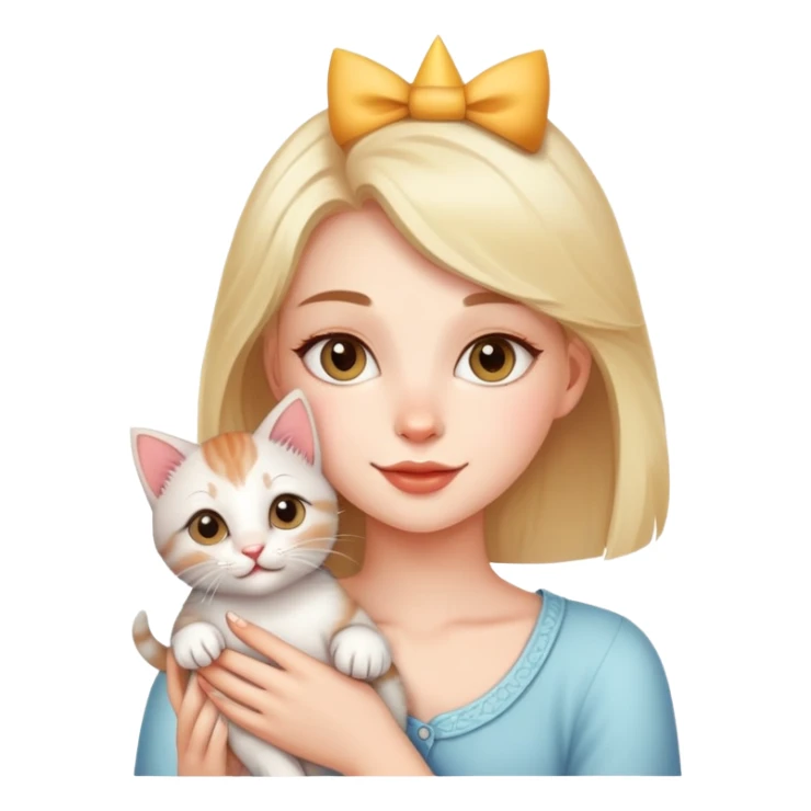 Beautiful girl celebrates birthday with kitten sticker