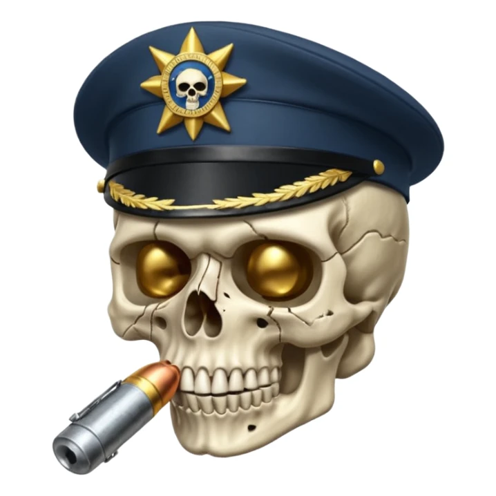 Una calavera 💀 soldado 🪖 mordiendo una bala sticker