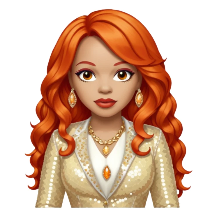Faith Evans with long orange-red hair, ivory sequin outfit  sticker