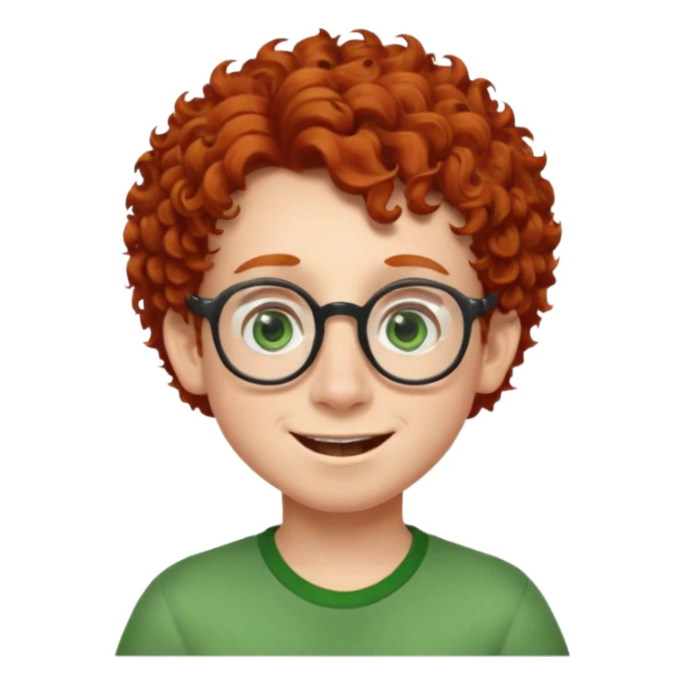 redhead kid with unique face features and very curly hair kid boy happy and big glassess and big nose and very green eyes sticker