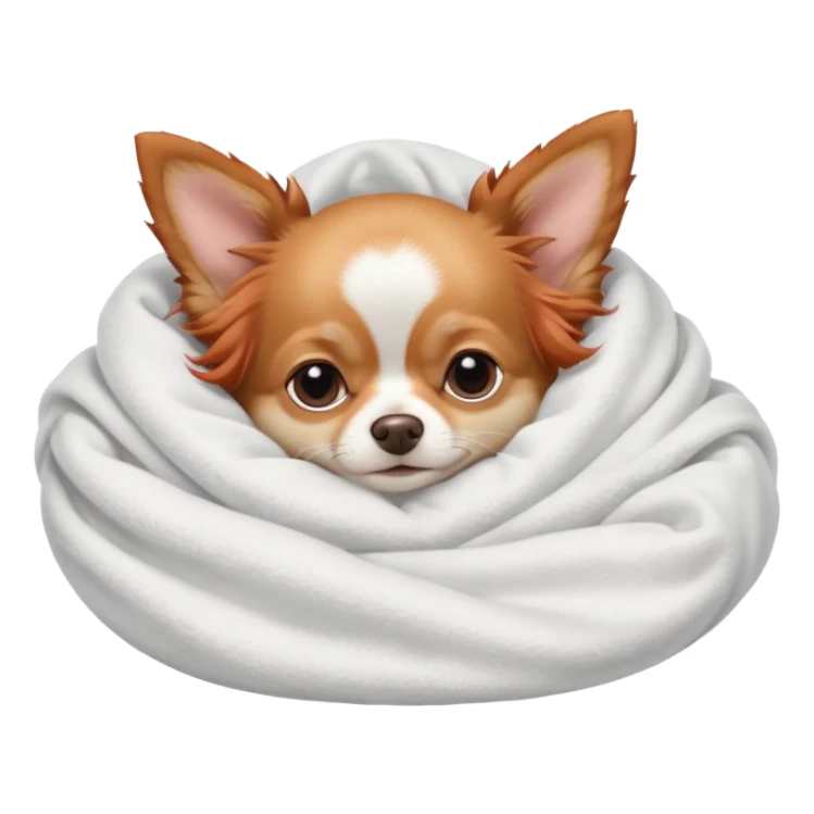 Long haired chihuahua, beige/redhaired with white chest and white socks, sleeping cutely under blanket sticker