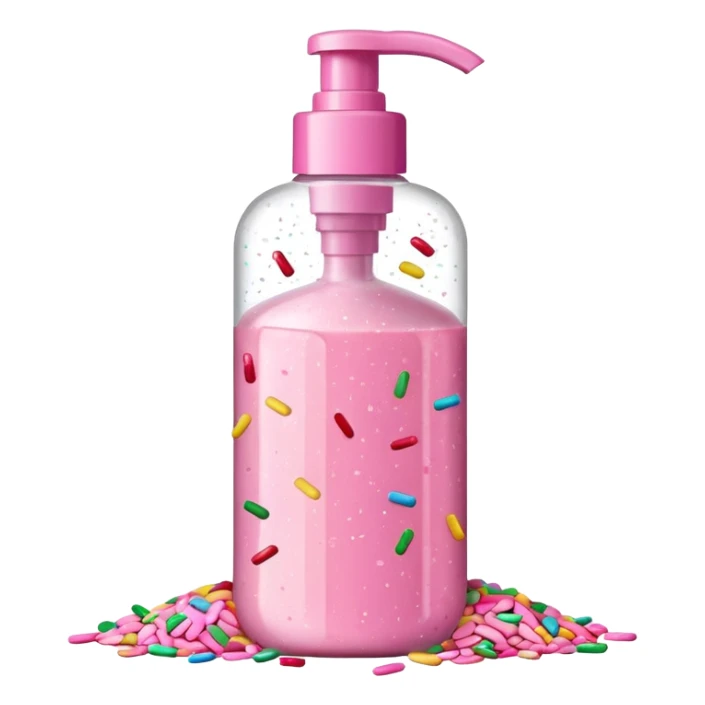 Pink shower gel light pink bottle with sprinkles and confeti on the bottle  sticker