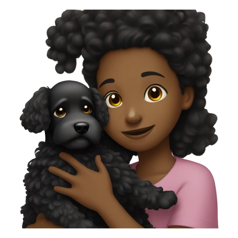 Black-haired boy with beard hugs her Black-Poodle-Black-dog sticker