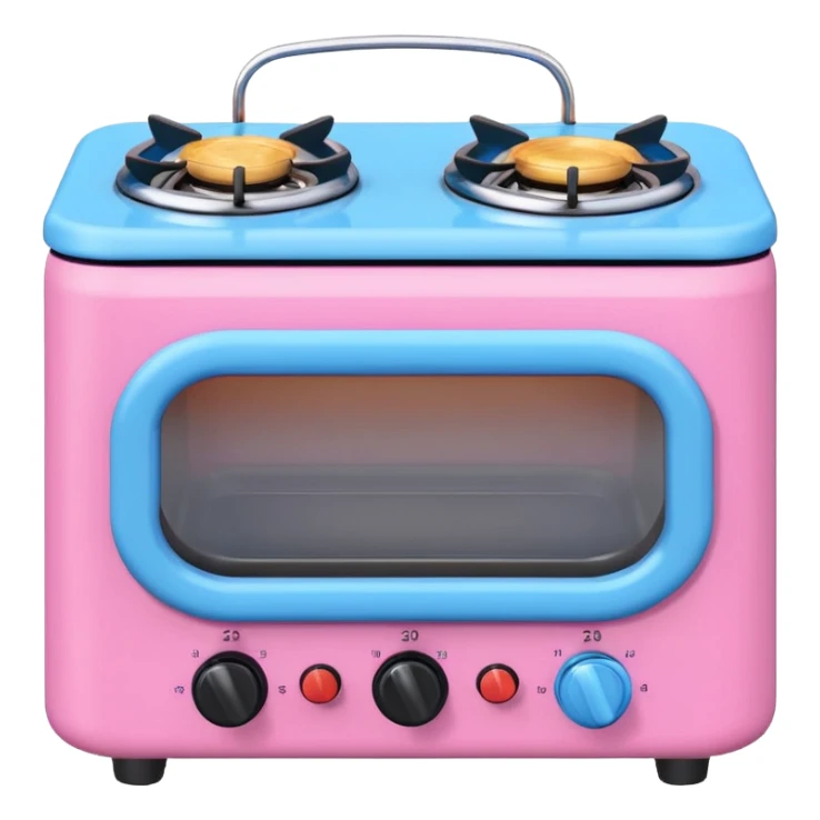Cute toy stove, single burner only, front view.
BabyBus-style 2.5D soft shading, bright pastel colors (pink & blue).
Rounded chunky toy shape, simple details.
Even studio lighting, NO harsh light, NO realism, NO textures.
Smooth matte surface, no outlines, no strokes.
Clean background. sticker