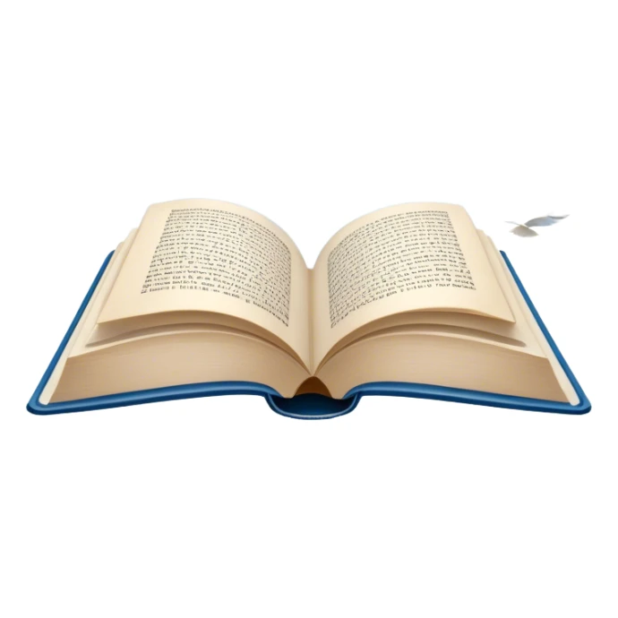 Icon for Poetry Reading: an open book with verses on the pages, from which fly pages transforming into a large flock of small white birds soaring into the blue sky. The icon should evoke the freedom and beauty of poetry. Transparent background. sticker