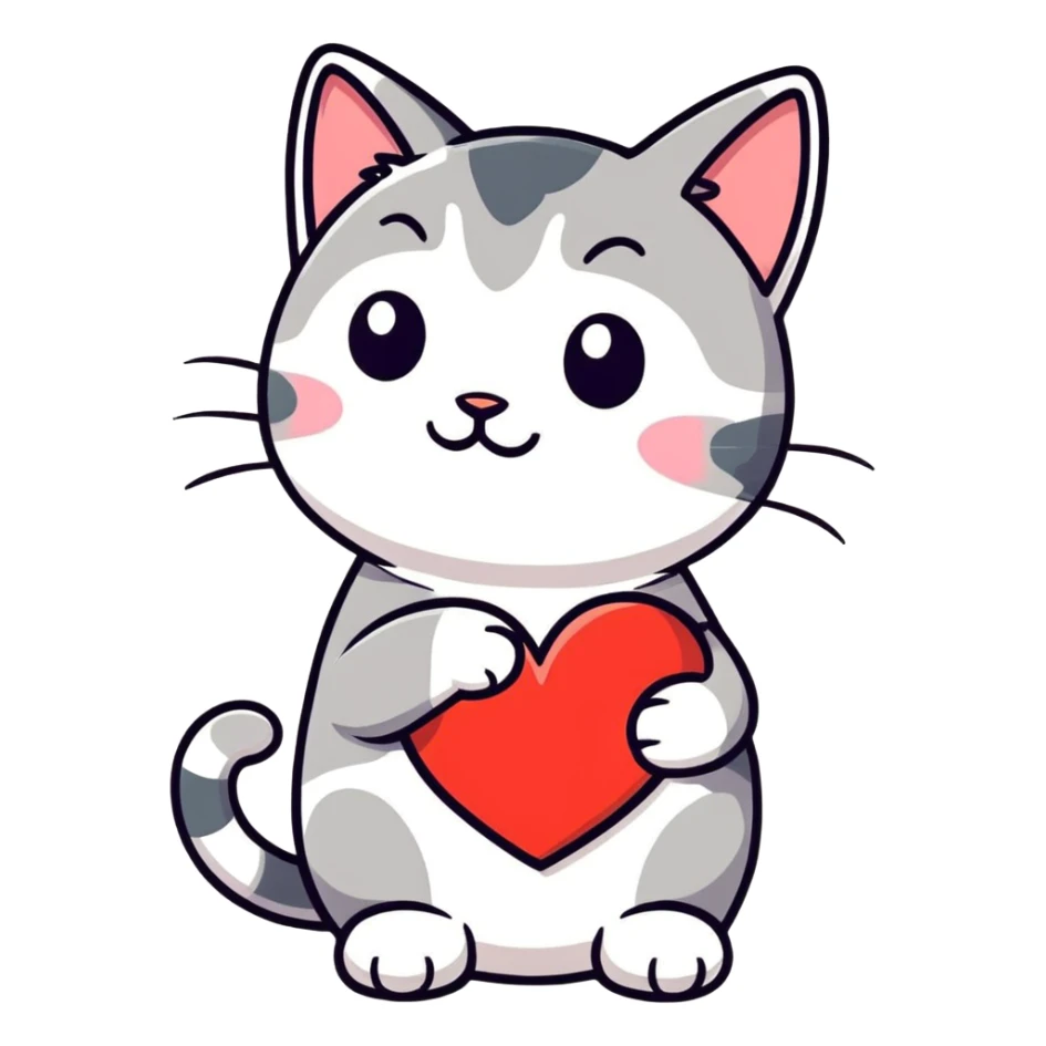 Cat with heart in paws  sticker