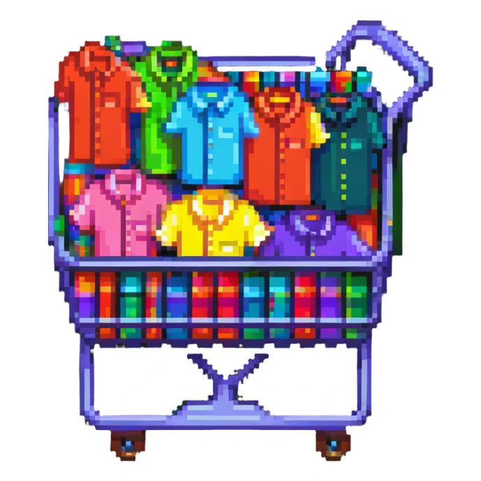 shopping cart filled with colorful clothes sticker