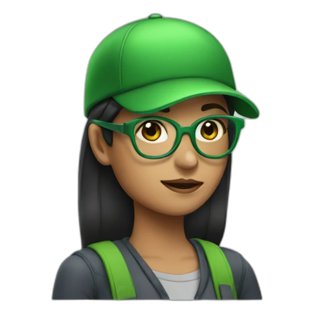 Dark haired girl with green cap and glasses sticker