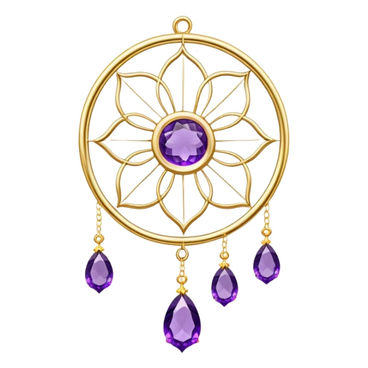 Epic beautiful gorgeous cute gold suncatcher, threads with shiny sparkly amethyst gemstones, flowers sticker