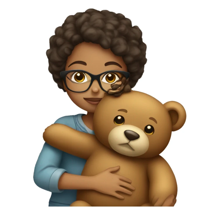 Girl wearing glasses hugging a teddy bear sticker