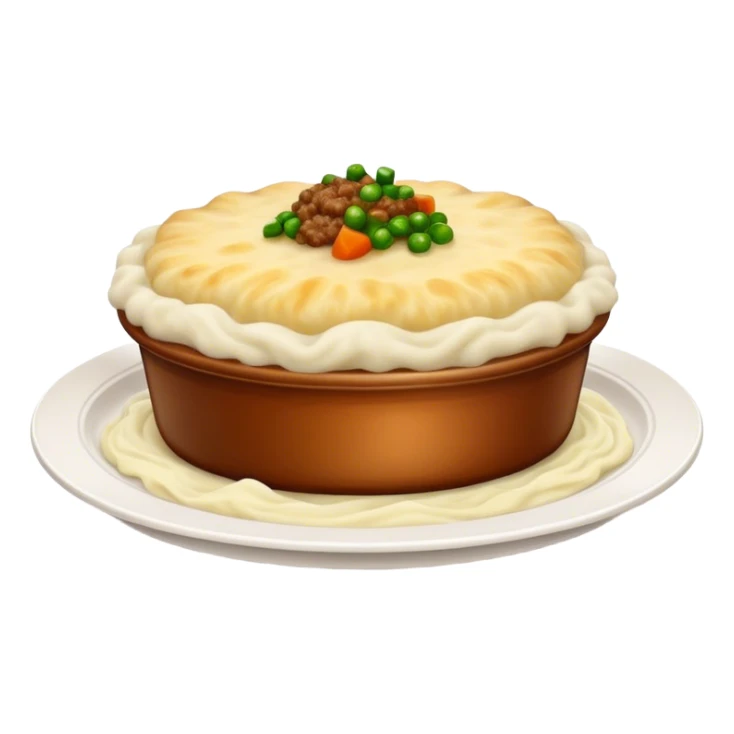 Cinematic Realistic Shepherd's Pie Dish Emoji, depicted with rich, savory minced lamb and vegetable filling topped with creamy mashed potatoes, rendered with exquisite detail and natural warm lighting that highlights its homestyle appeal. sticker