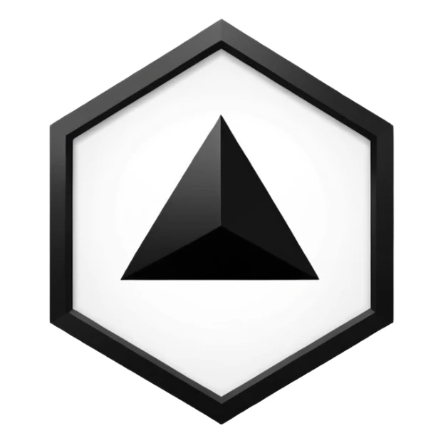 The centerpiece of the structure is a stark white hexagon. Inside the hexagon is a bold black equilateral triangle, perfectly centered. Inside the triangle is a white circle , perfectly centered. Inside the white circle is a bold black square perfectly centered. sticker
