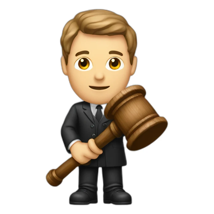 male judge holding a small woodden hammer sticker