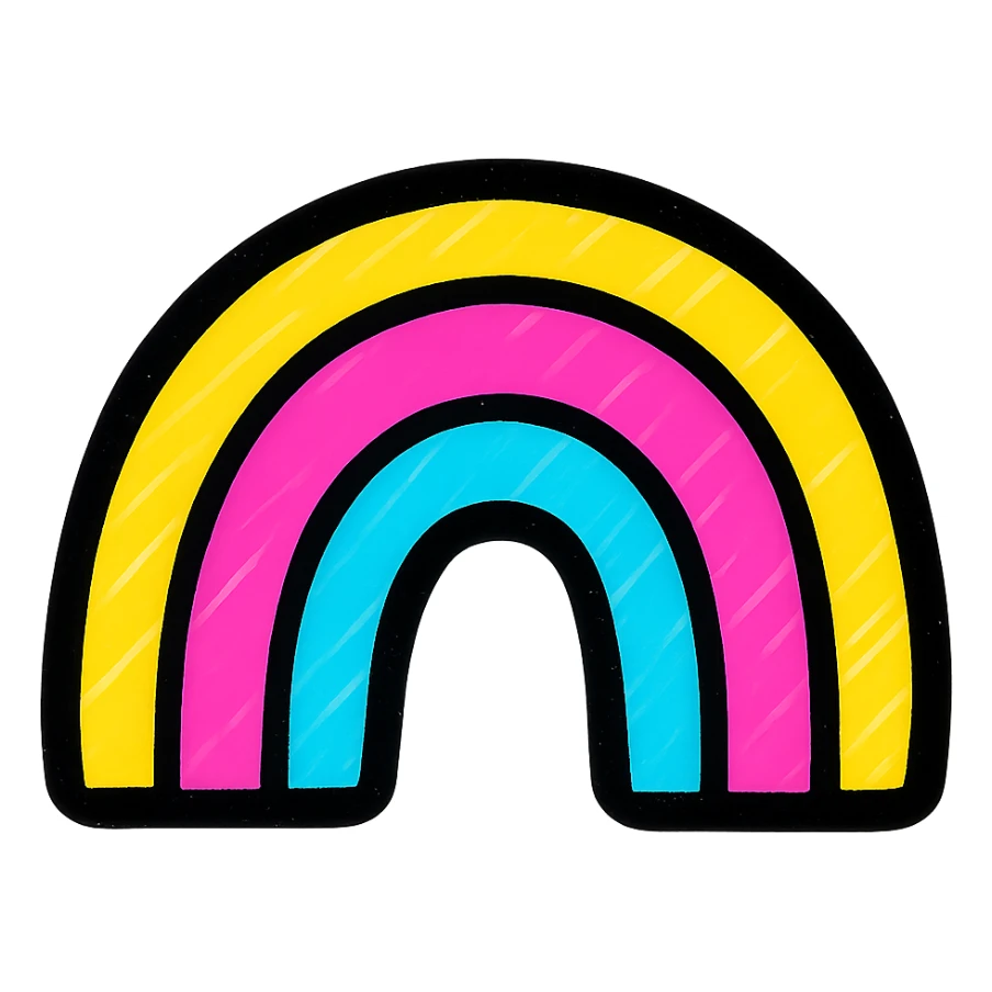 icon of a rainbow, vibrant, bold sticker