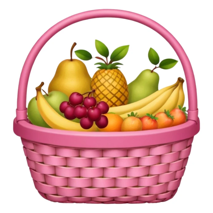 Pink basket, plaid lining, with both food, drink and fruits sticker