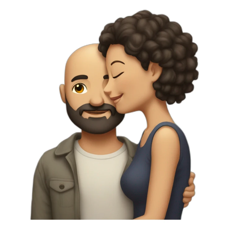 Intimate bald man beard hugging short dark hair woman looking into eyes sticker