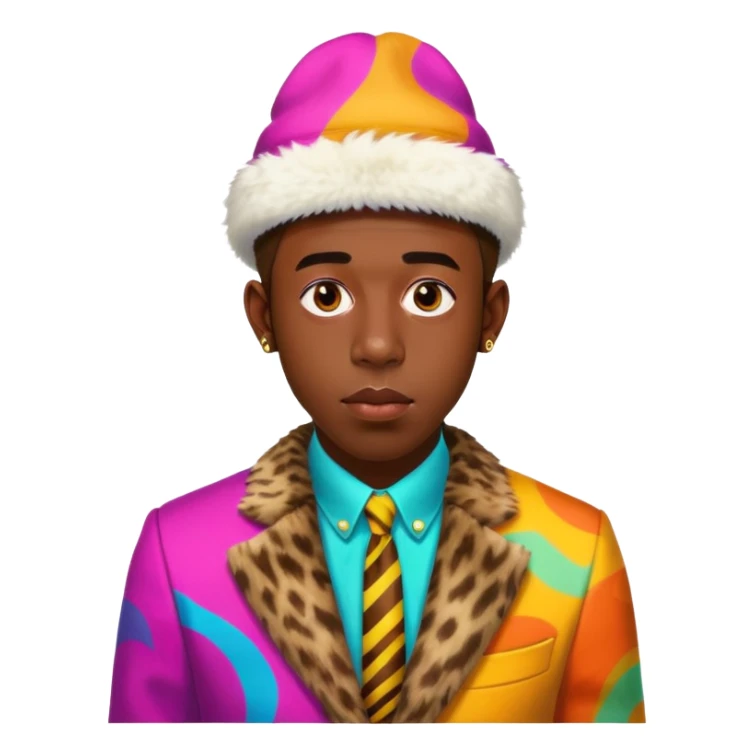 Tyler the Creator in his CHROMAKOPIA colorful suit with fur hat sticker