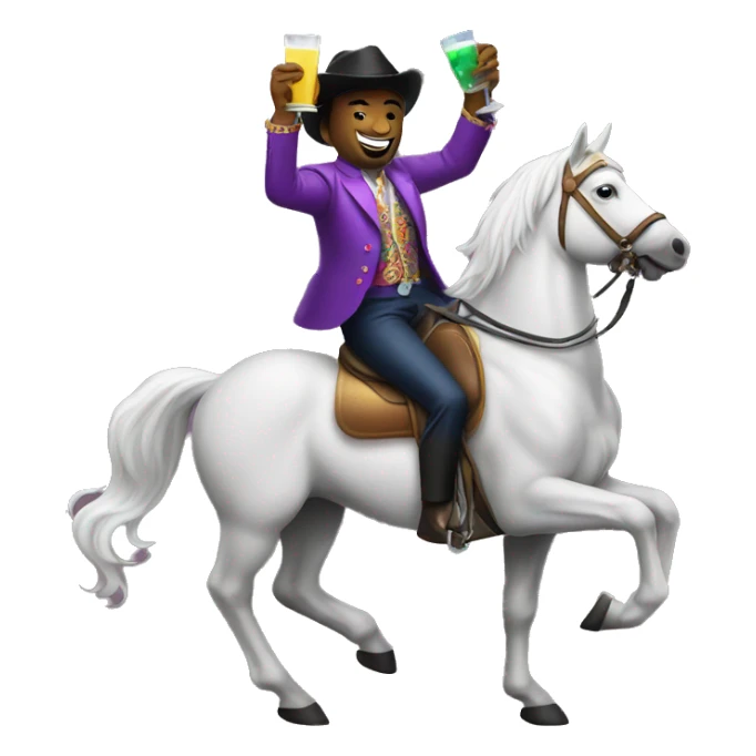 disco man riding a horse with drink in his hand sticker