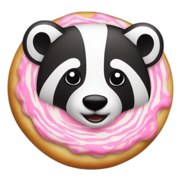 A badger with a white cookie with pink Swirl sticker