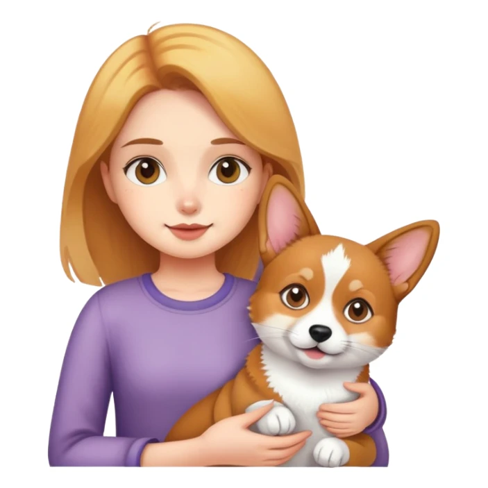 Girl holding a cat and a corgi sticker
