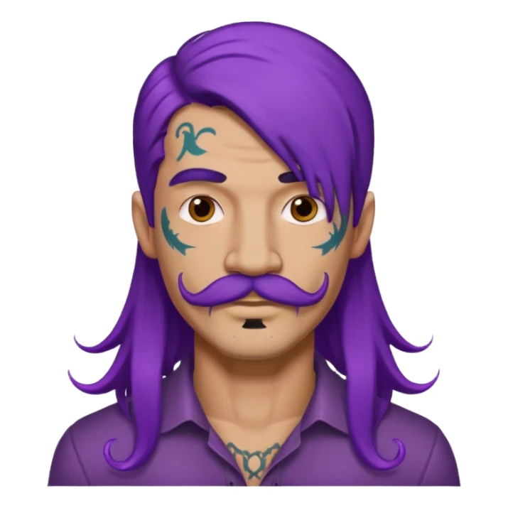  long purple haired man, mustached and face tattoes sticker