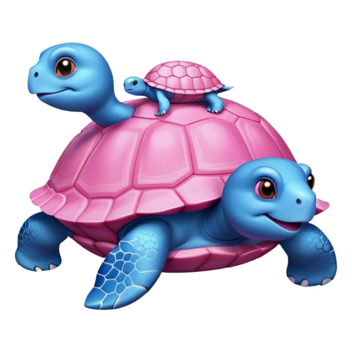 A blue turtle on top of a pink turtle sticker