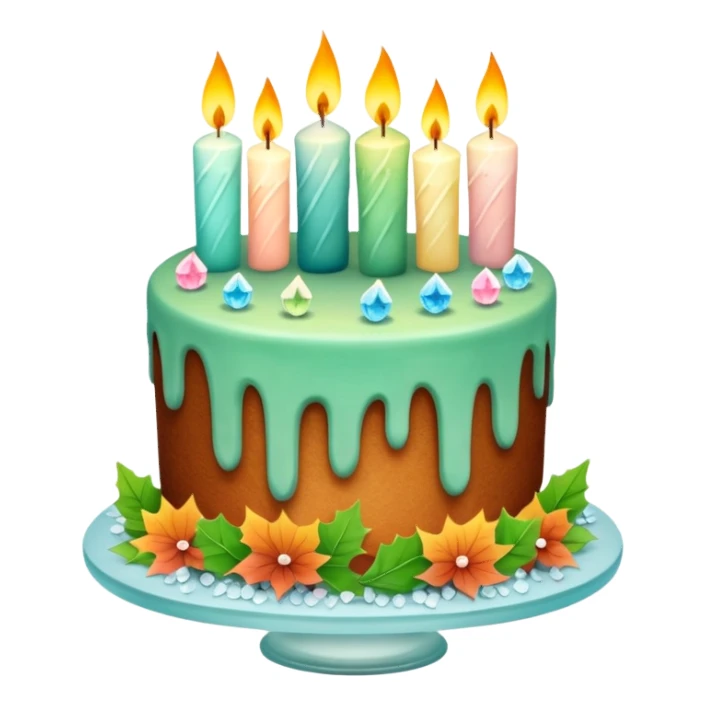 fall cake adorned with overflowing raw pastel crystals, leaves and candles sticker