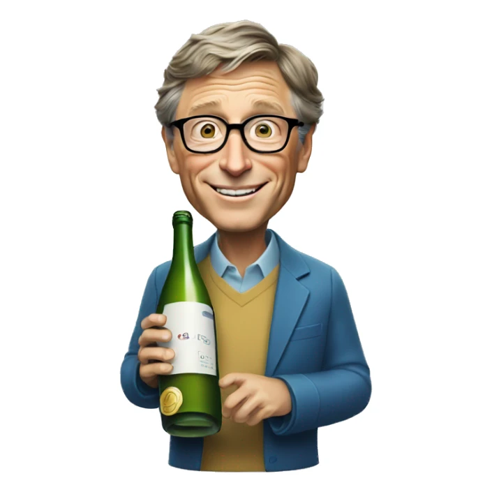 Bill Gates is holding a bottle of sparkling wine sticker