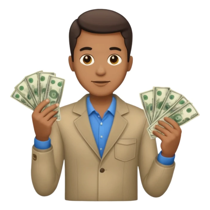 an American man with money in his hands, wearing regular clothes sticker