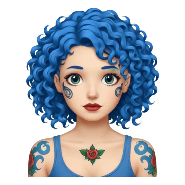 blue hair curly tattooes sticker