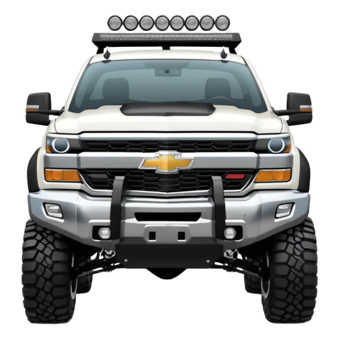  Chevrolet 2500 2022 crew cab. A ferocious truck featuring a vivid white base and black off road front bumper and chrome off road wheels. Emphasize sharp, high-contrast black streaks across the body, creating a look of aggressive, explosive energy. sticker