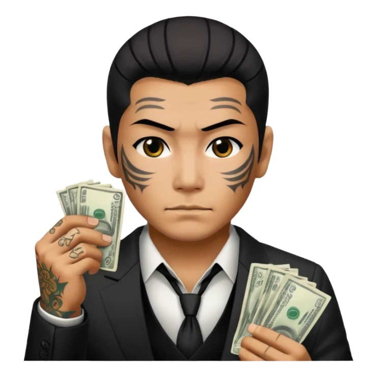 Yakuza holdig money sticker