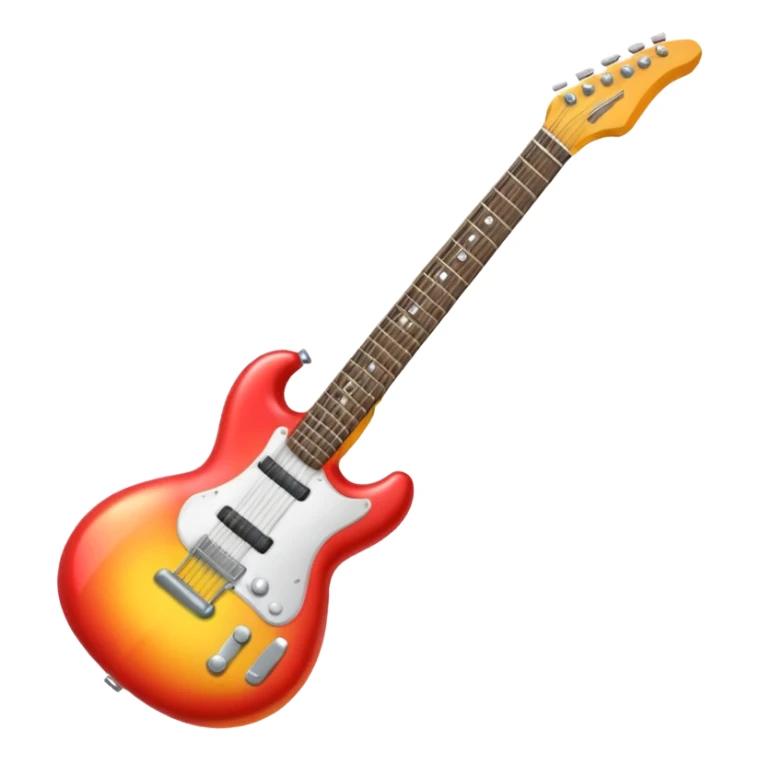 A 3D Apple-style emoji showing the word "ROCK" in bold metallic letters, with a small electric guitar leaning on the text, vibrant glowing effect, playful and energetic cartoon style, symbolizing rock music. sticker