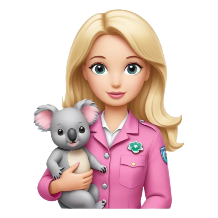 Blonde zookeeper Barbie, holding a koala, pink uniform sticker
