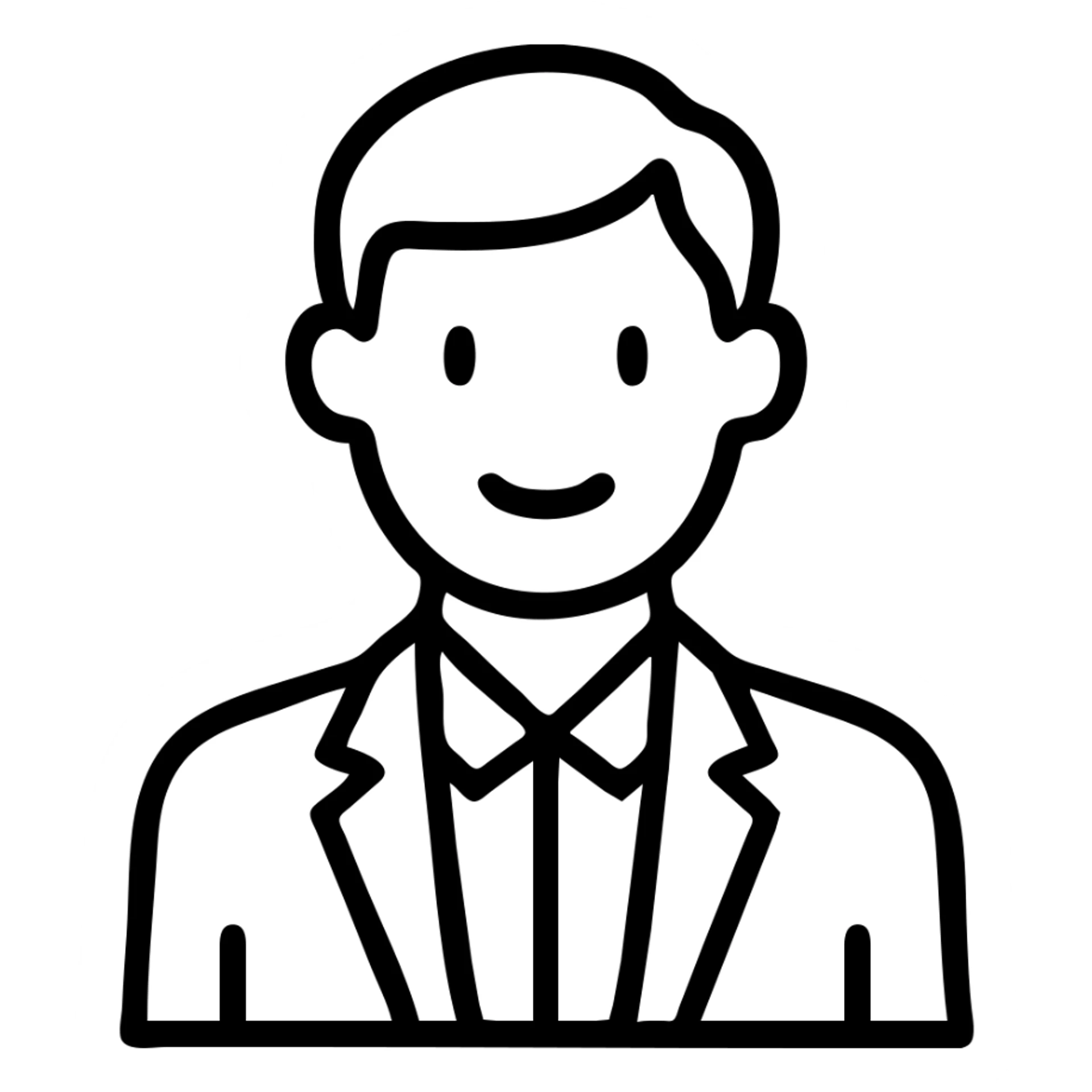 Make the professional looking white pale man with brown hair smile, keep business casual outfit, minimalistic vector style, no background, outlined icon style. sticker